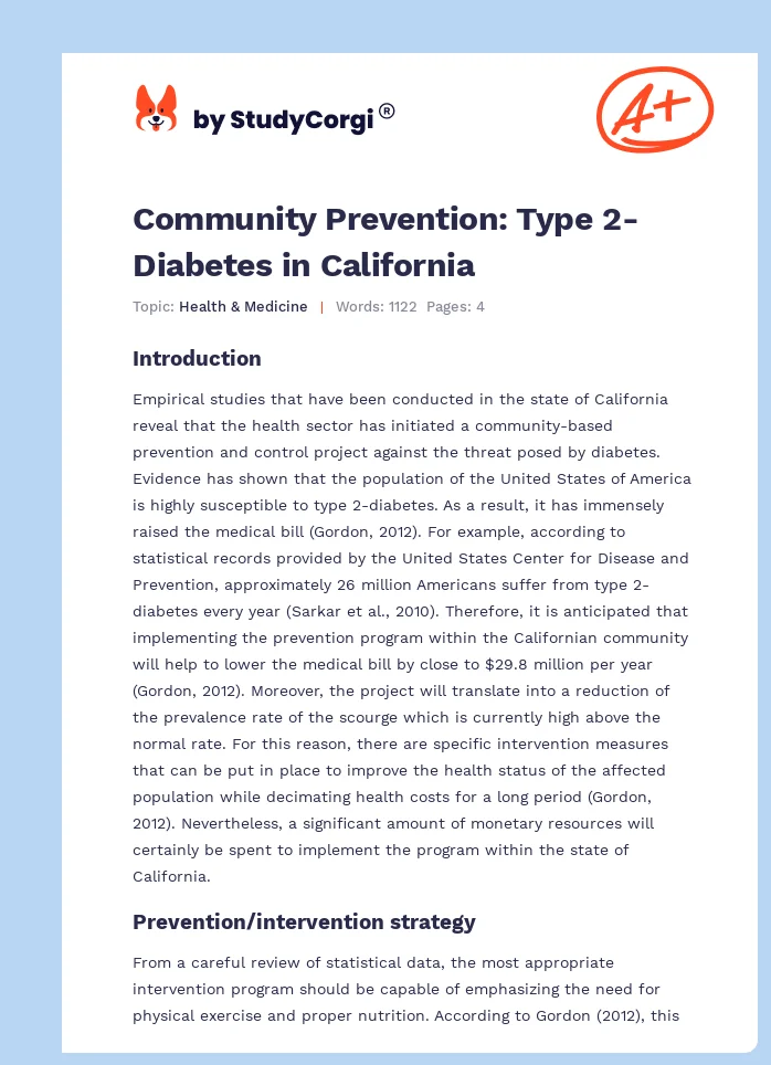 Community Prevention: Type 2-Diabetes in California. Page 1