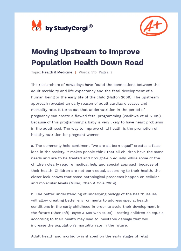 Moving Upstream to Improve Population Health Down Road. Page 1
