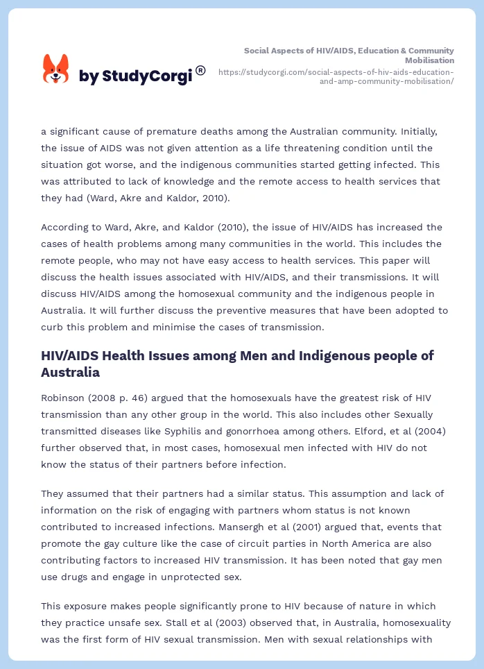 Social Aspects of HIV/AIDS, Education & Community Mobilisation. Page 2