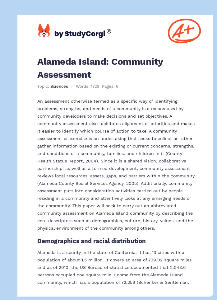 Alameda Island: Community Assessment. Page 1