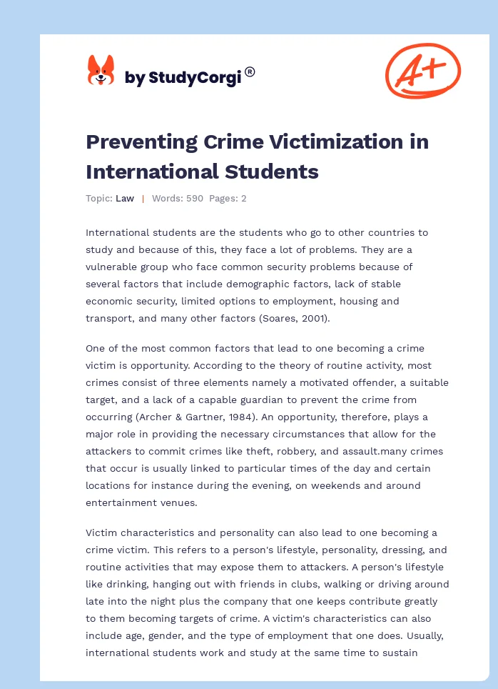 Preventing Crime Victimization in International Students. Page 1