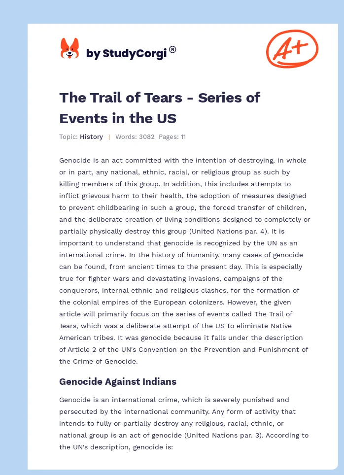 The Trail of Tears - Series of Events in the US. Page 1