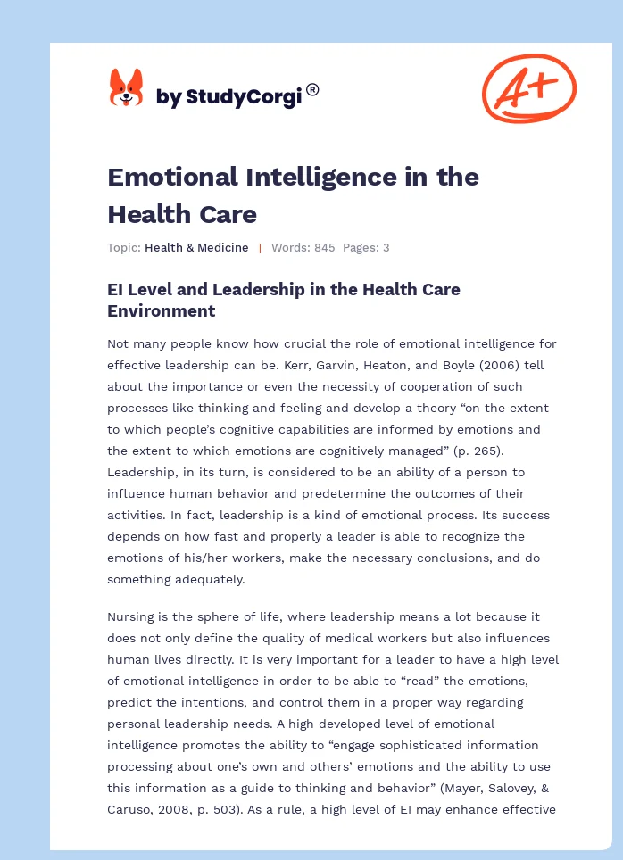 Emotional Intelligence in the Health Care. Page 1