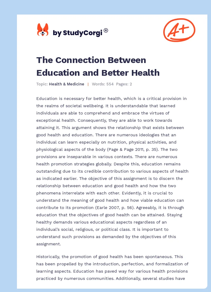 The Connection Between Education and Better Health. Page 1