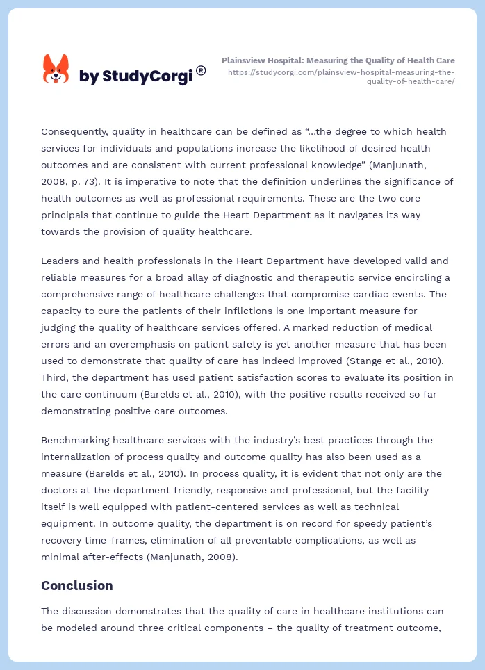 Plainsview Hospital: Measuring the Quality of Health Care. Page 2