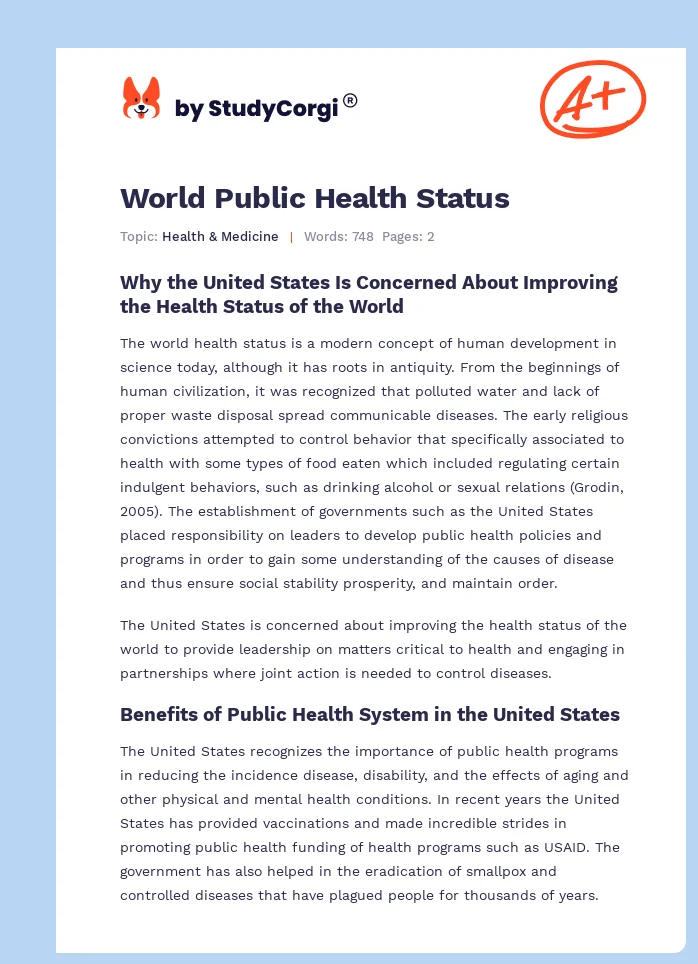 World Public Health Status. Page 1