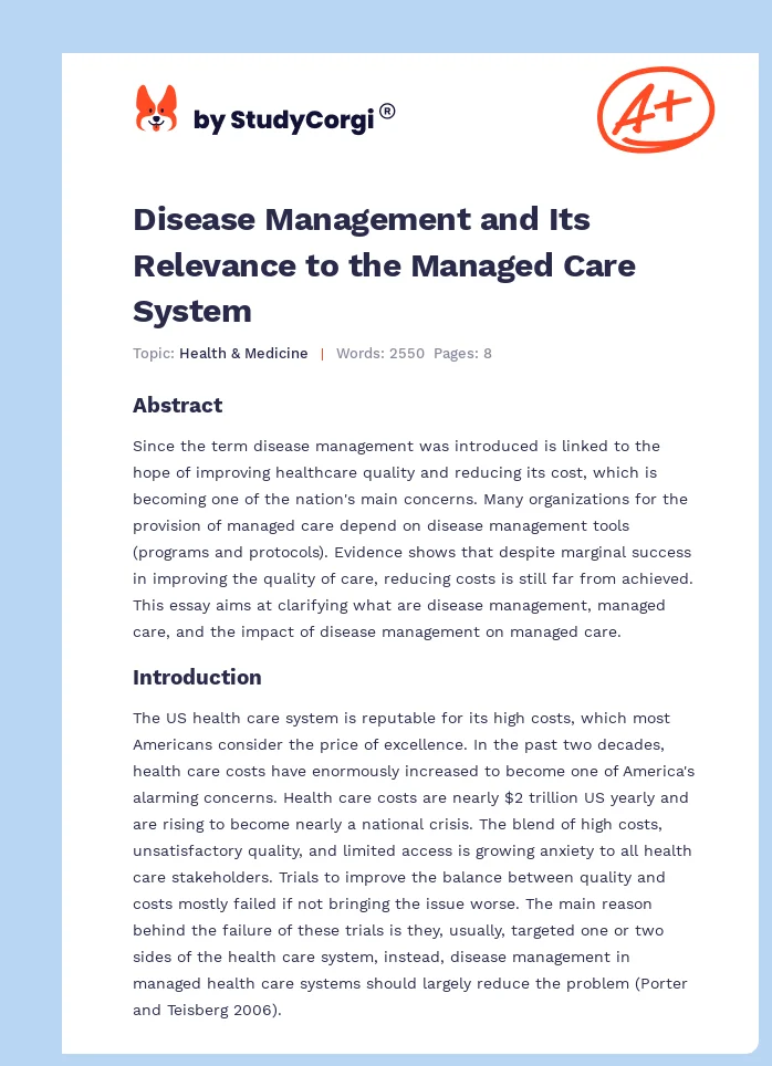 Disease Management and Its Relevance to the Managed Care System. Page 1
