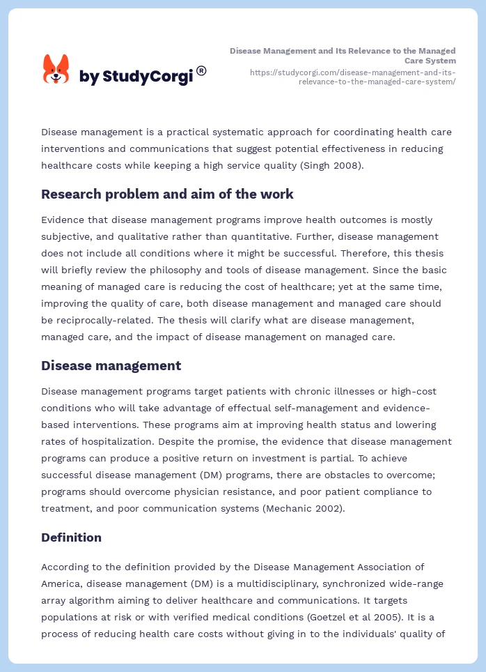 Disease Management and Its Relevance to the Managed Care System. Page 2
