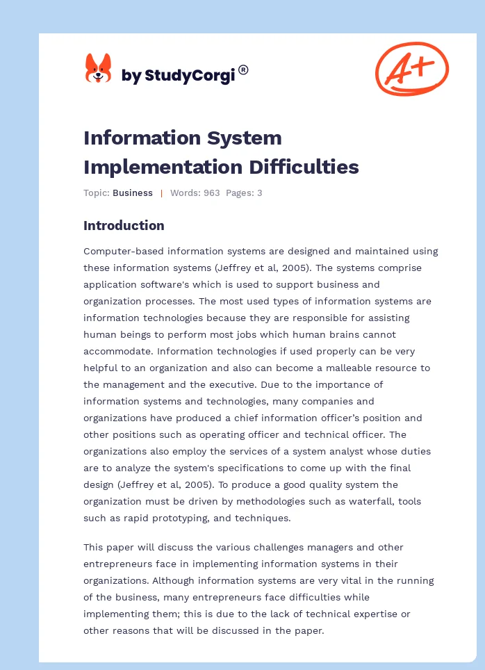Information System Implementation Difficulties. Page 1