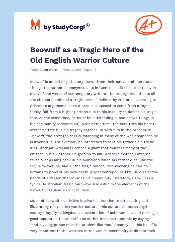 Beowulf as a Tragic Hero of the Old English Warrior Culture. Page 1