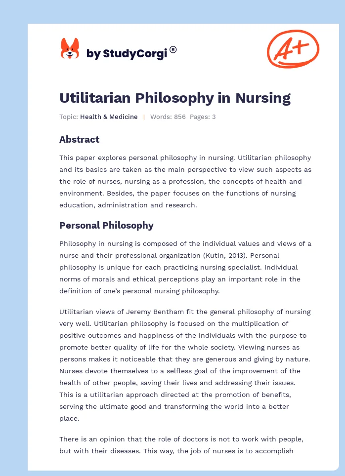Utilitarian Philosophy in Nursing. Page 1