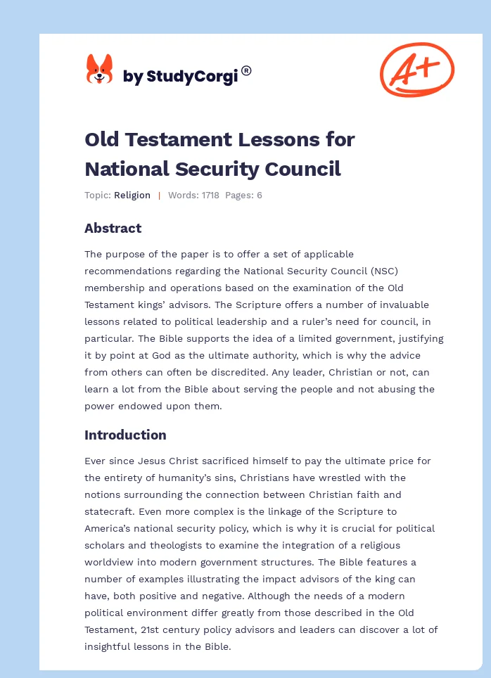 Old Testament Lessons for National Security Council. Page 1