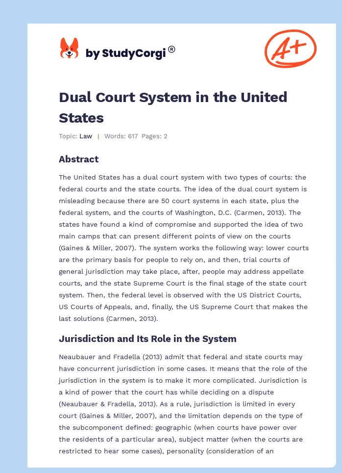 Dual Court System in the United States. Page 1