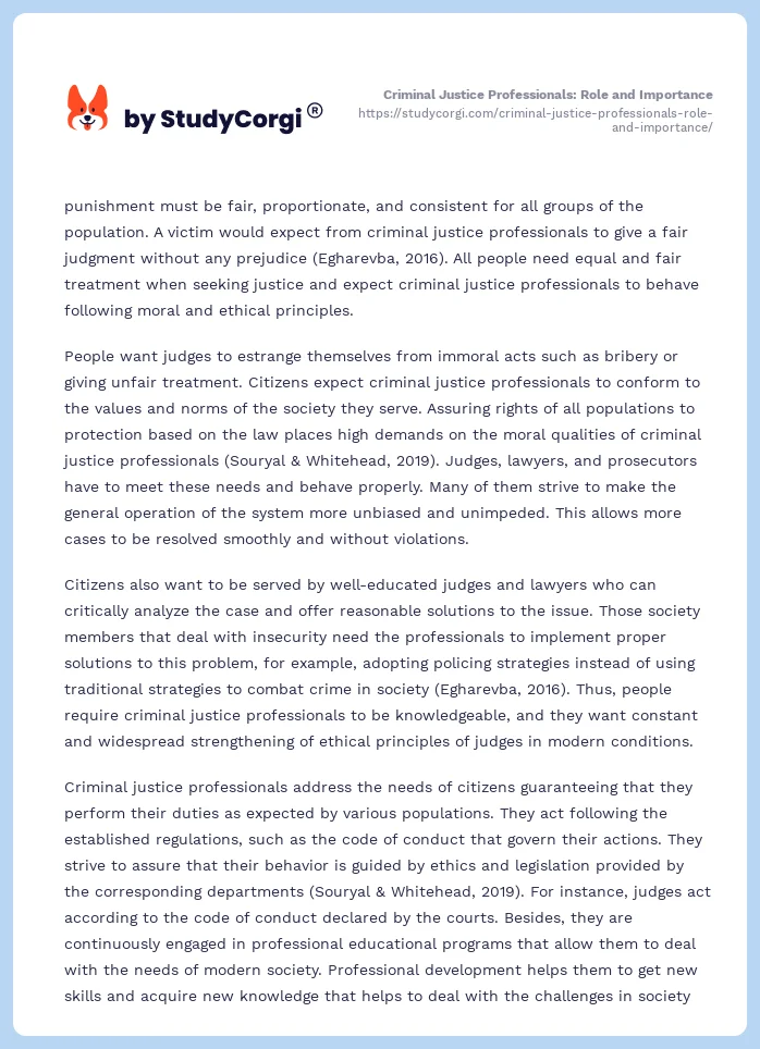 Criminal Justice Professionals: Role and Importance. Page 2
