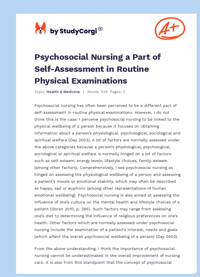 Psychosocial Nursing a Part of Self-Assessment in Routine Physical Examinations. Page 1