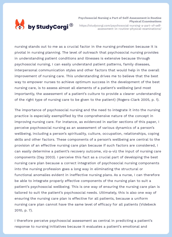 Psychosocial Nursing a Part of Self-Assessment in Routine Physical Examinations. Page 2