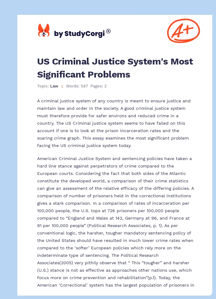 US Criminal Justice System's Most Significant Problems. Page 1