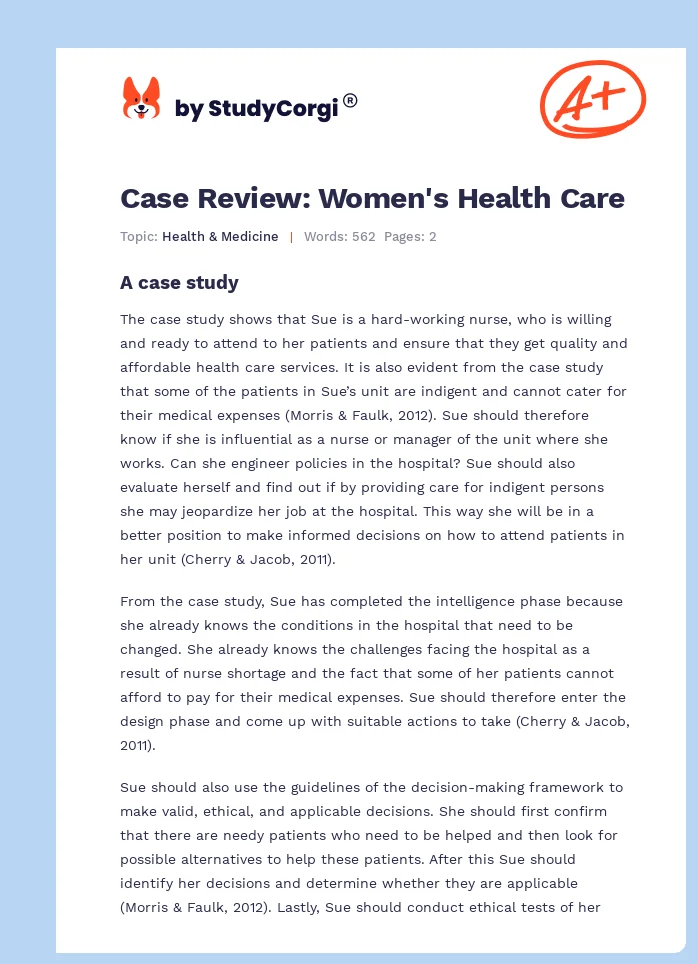 Case Review: Women's Health Care. Page 1