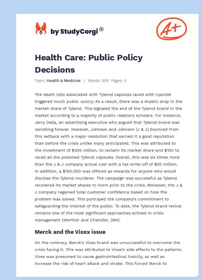 Health Care: Public Policy Decisions. Page 1