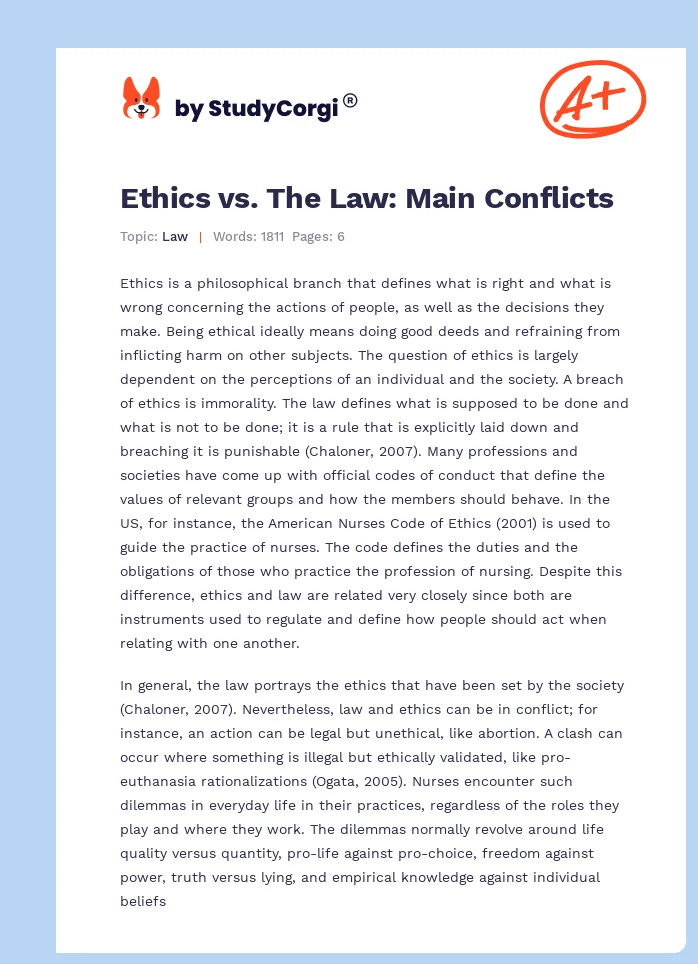 Ethics vs. The Law: Main Conflicts. Page 1
