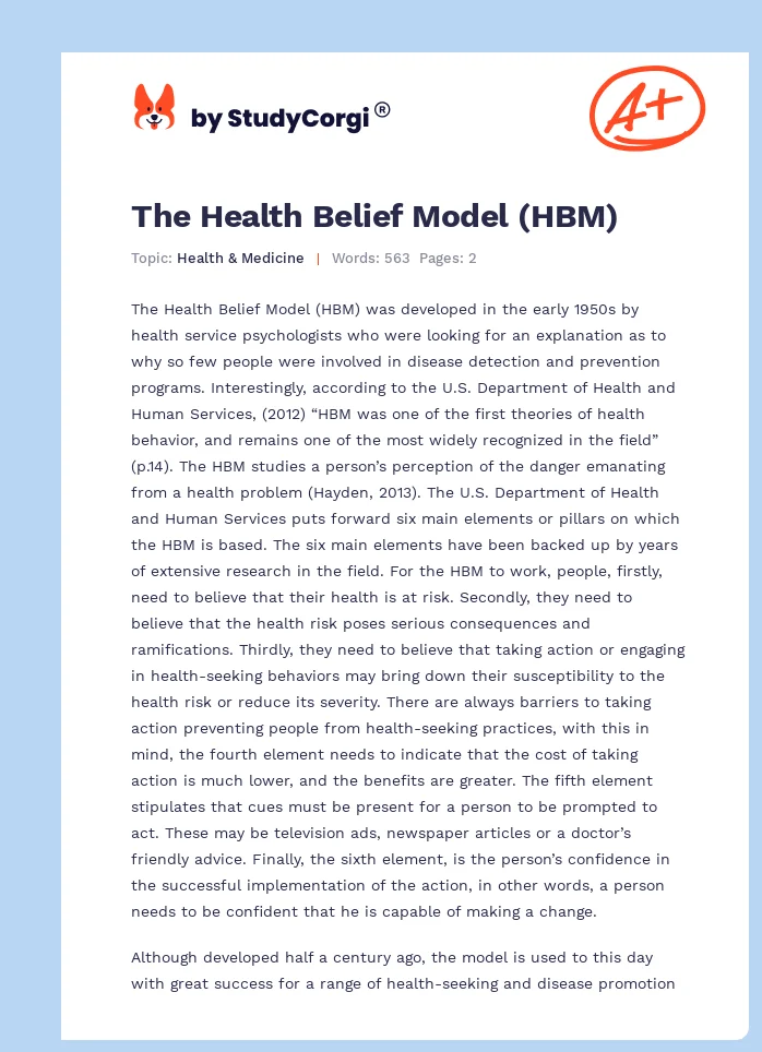 The Health Belief Model (HBM). Page 1