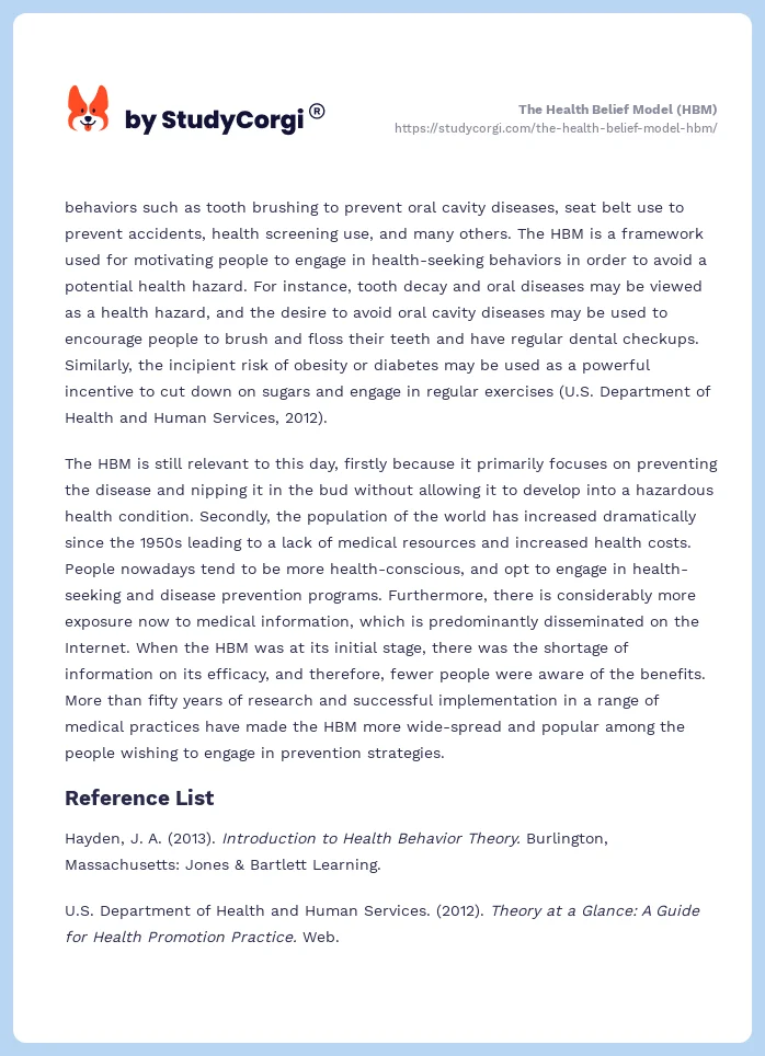 The Health Belief Model (HBM). Page 2