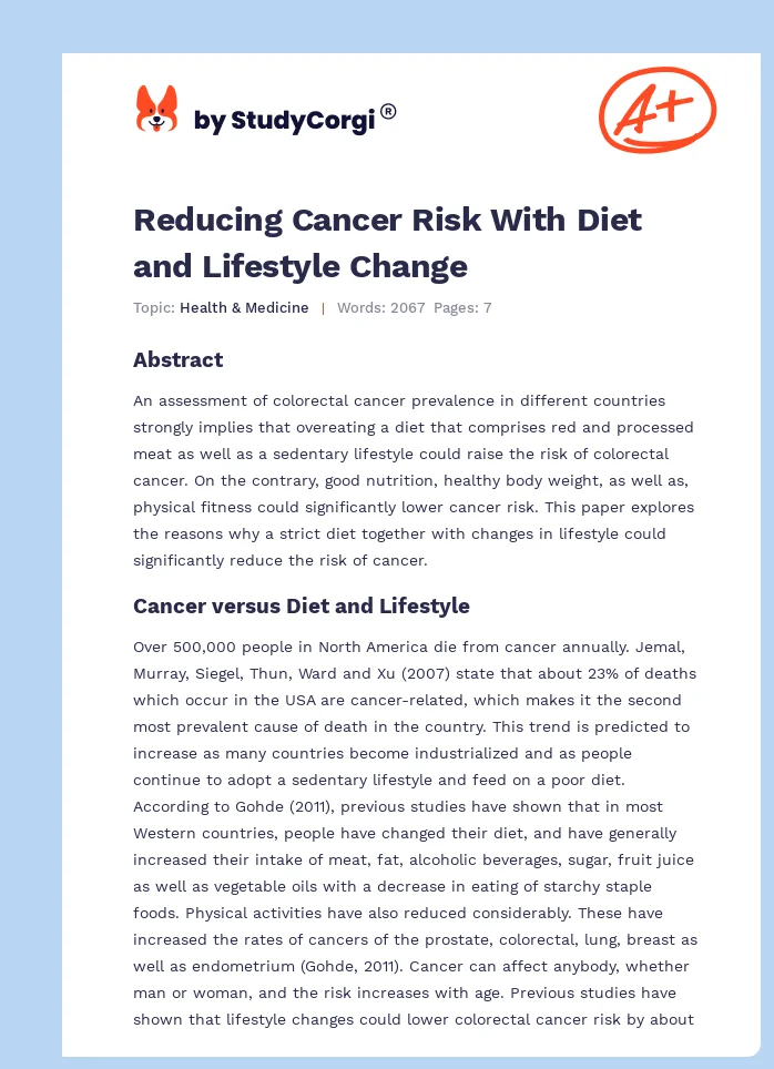 Reducing Cancer Risk With Diet and Lifestyle Change. Page 1