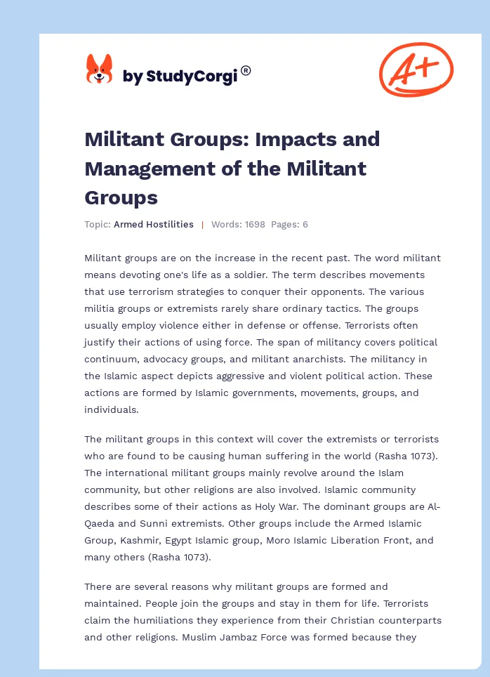 Militant Groups: Impacts and Management of the Militant Groups. Page 1