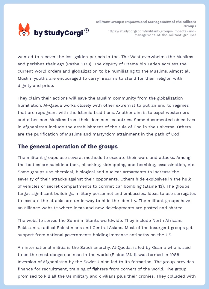 Militant Groups: Impacts and Management of the Militant Groups. Page 2
