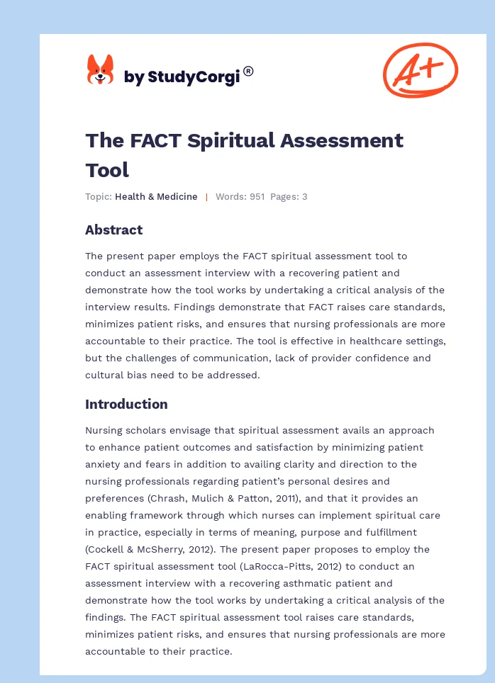 The FACT Spiritual Assessment Tool. Page 1