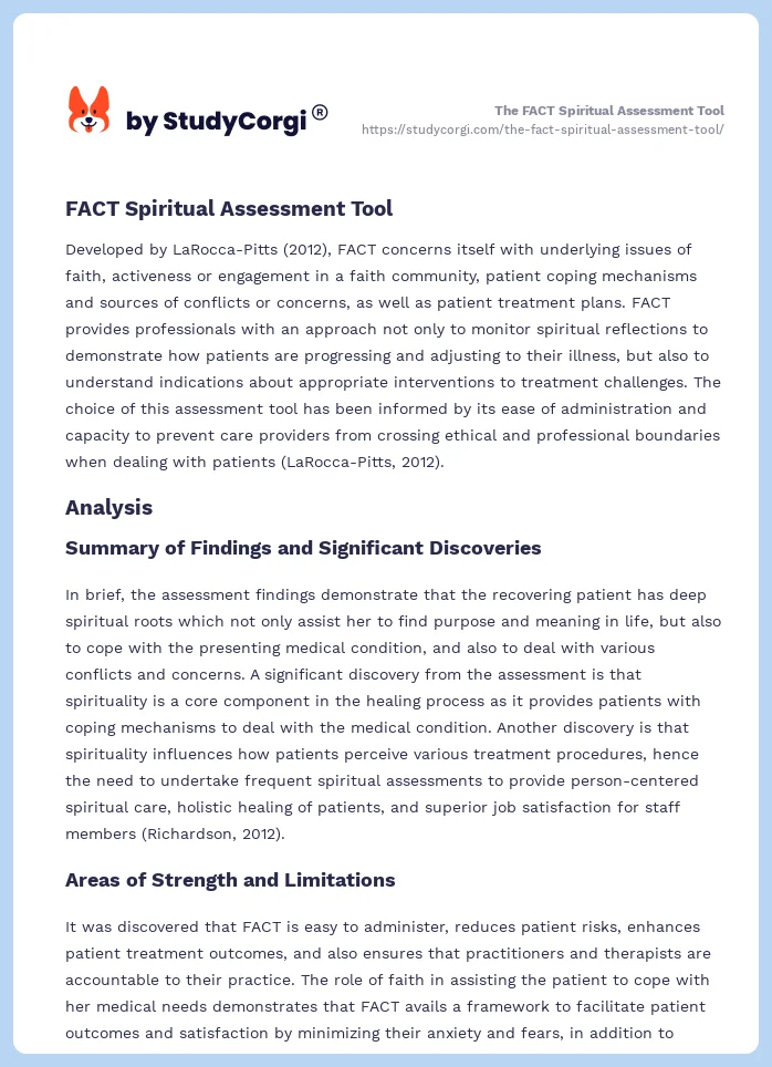 The FACT Spiritual Assessment Tool. Page 2