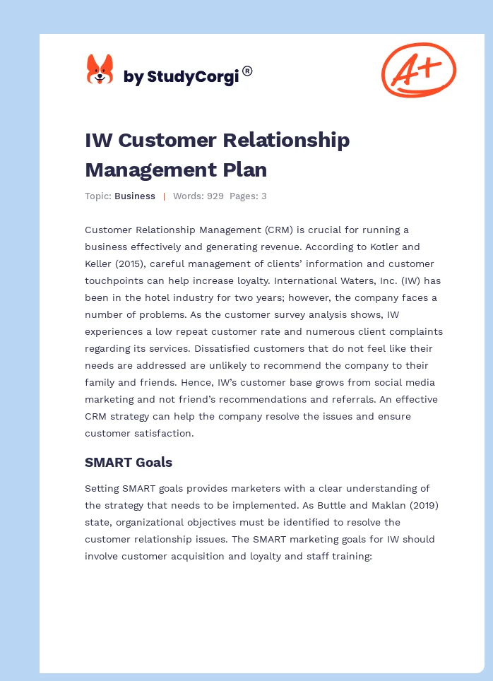 IW Customer Relationship Management Plan. Page 1