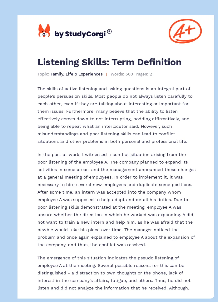 Listening Skills: Term Definition. Page 1