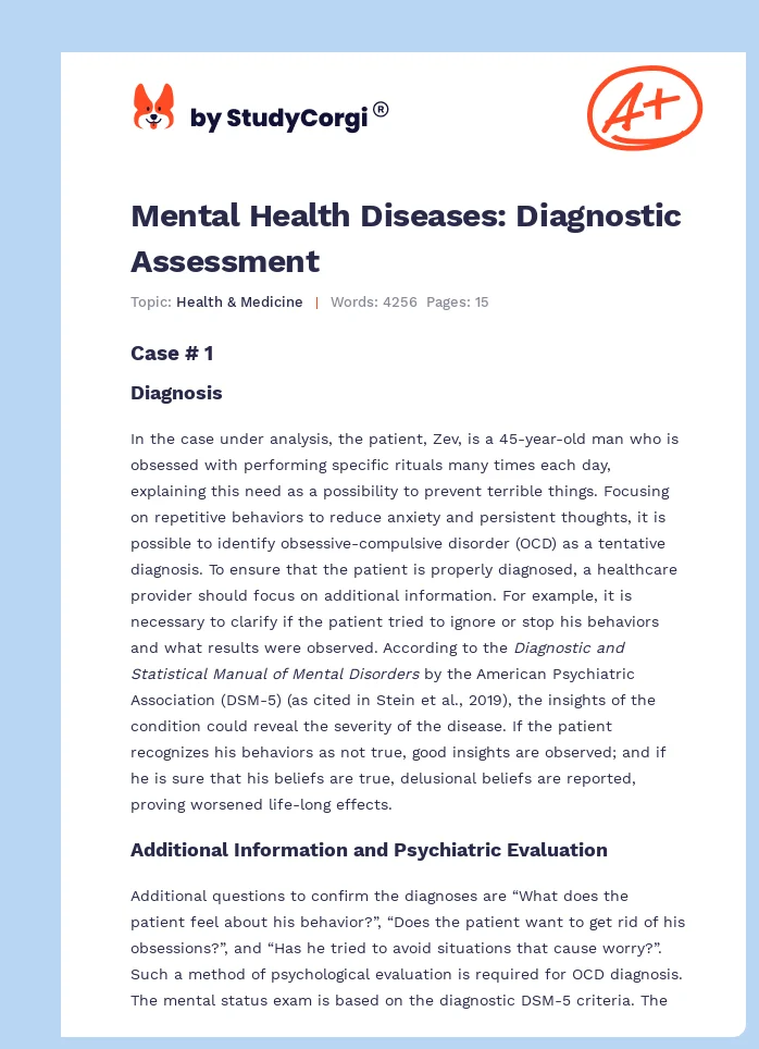 Mental Health Diseases: Diagnostic Assessment. Page 1