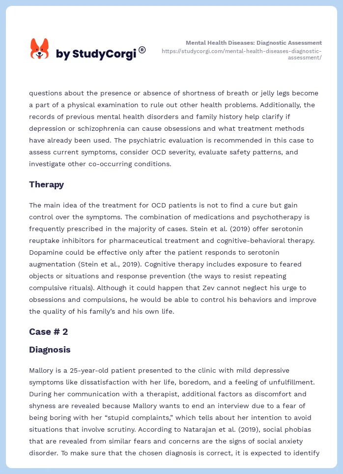 Mental Health Diseases: Diagnostic Assessment. Page 2