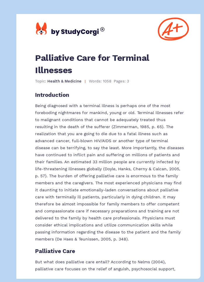 Palliative Care for Terminal Illnesses. Page 1