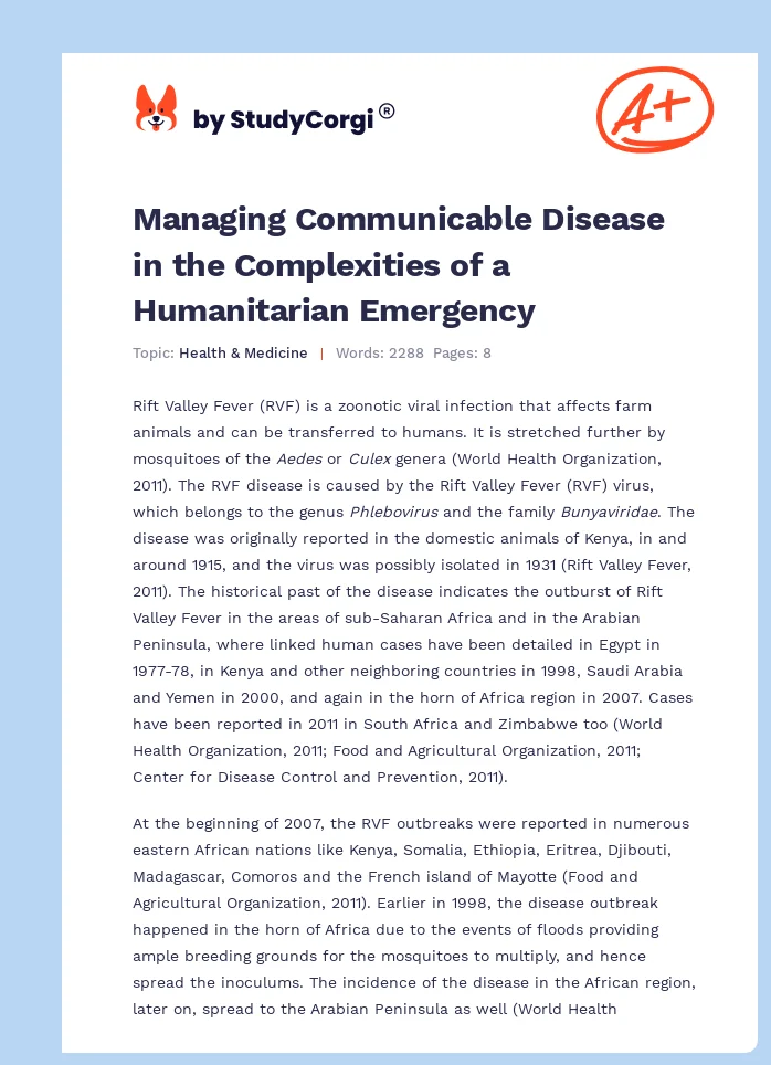 Managing Communicable Disease in the Complexities of a Humanitarian Emergency. Page 1