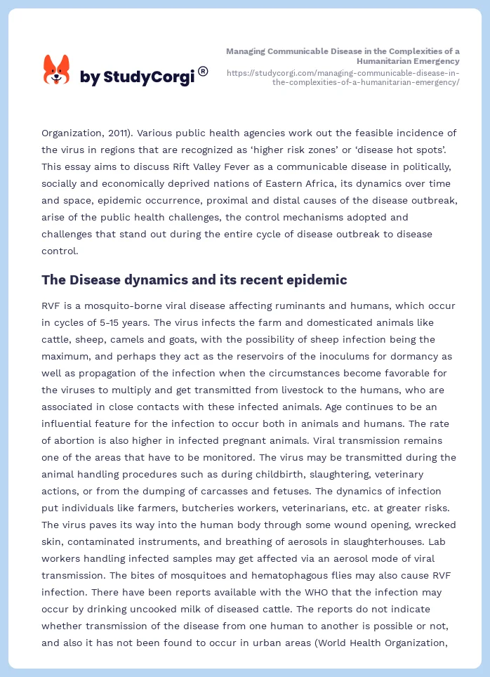 Managing Communicable Disease in the Complexities of a Humanitarian Emergency. Page 2