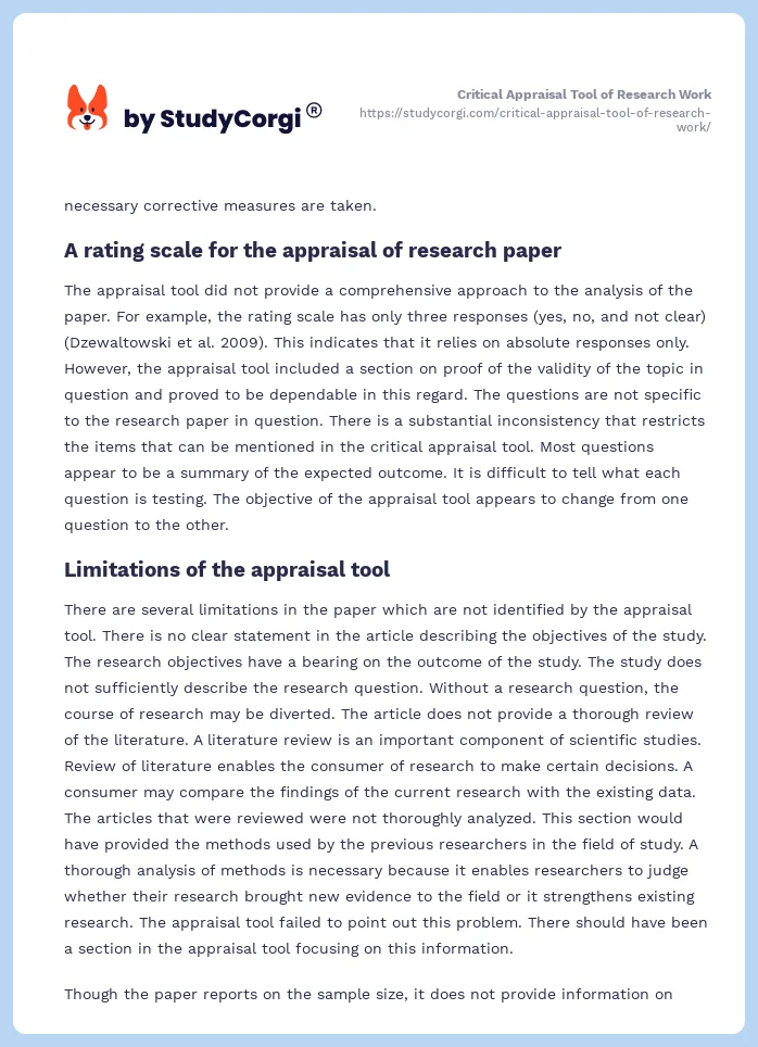 Critical Appraisal Tool of Research Work. Page 2