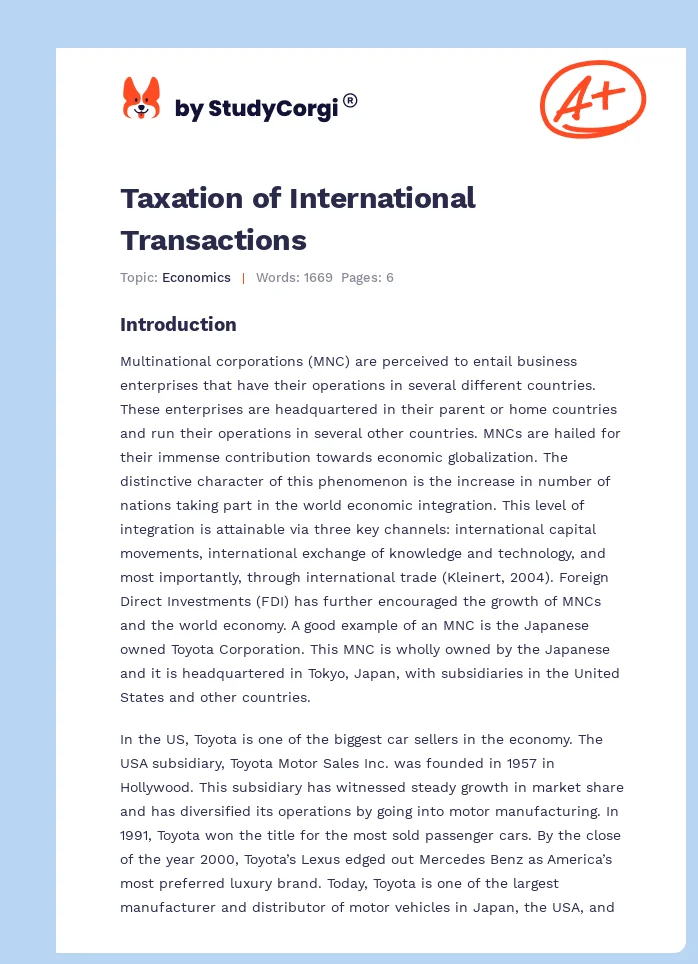 Taxation of International Transactions. Page 1
