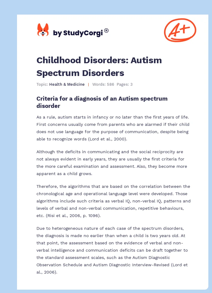 Childhood Disorders: Autism Spectrum Disorders. Page 1