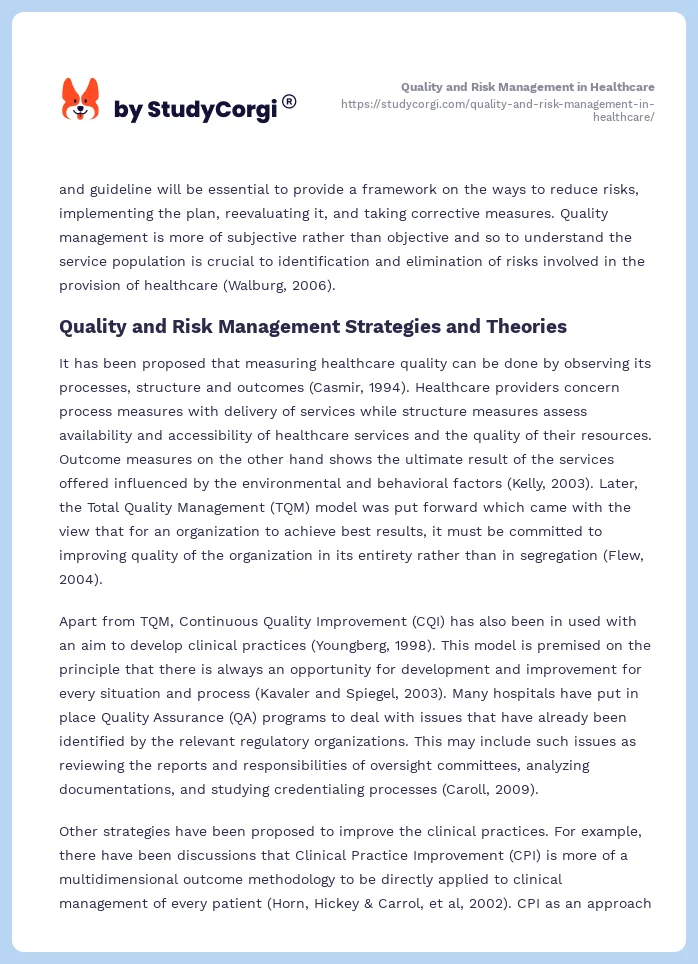 Quality and Risk Management in Healthcare. Page 2