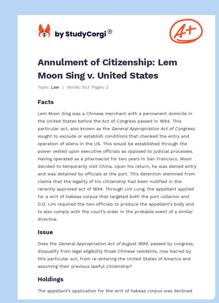 Annulment of Citizenship: Lem Moon Sing v. United States. Page 1