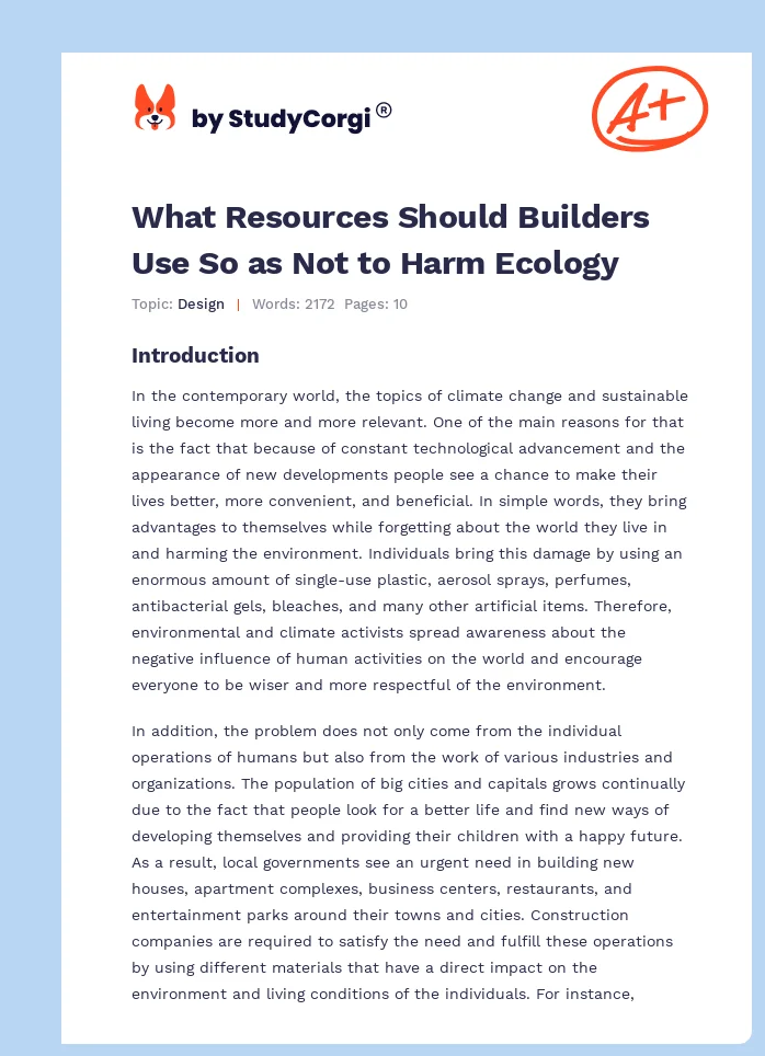 What Resources Should Builders Use So as Not to Harm Ecology. Page 1