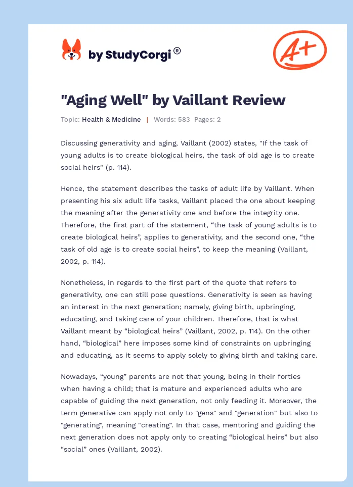 "Aging Well" by Vaillant Review. Page 1