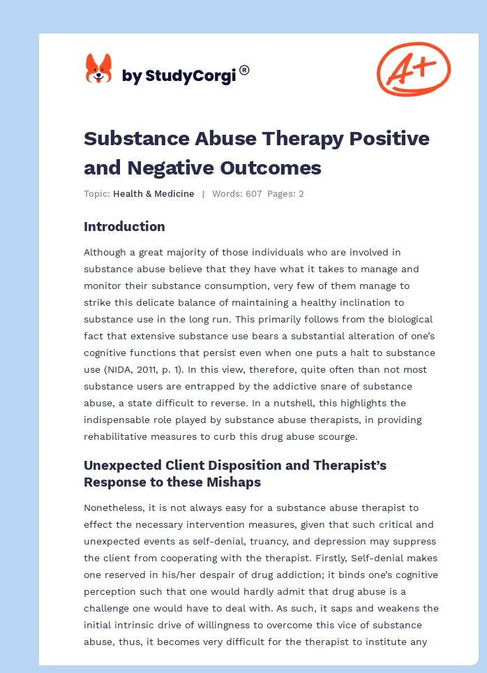 Substance Abuse Therapy Positive and Negative Outcomes. Page 1