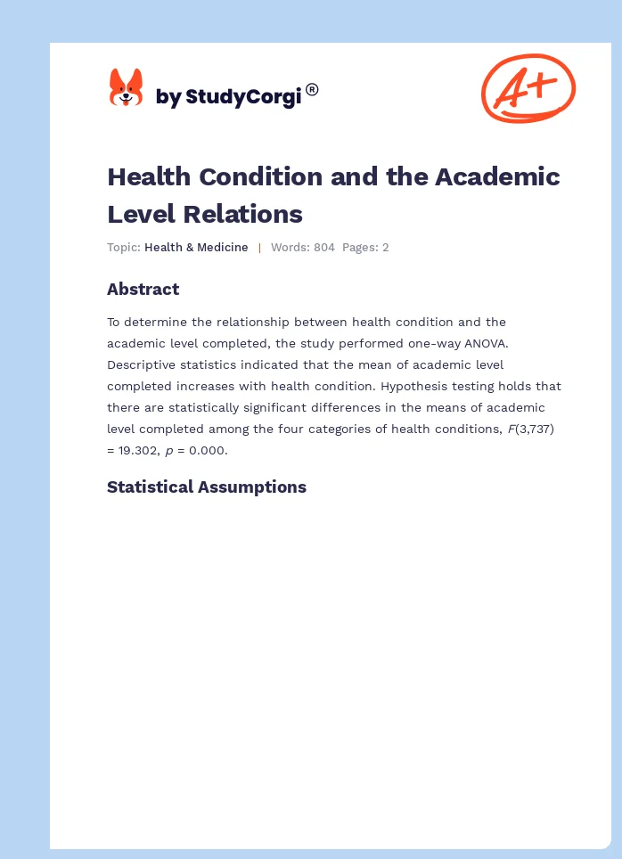 Health Condition and the Academic Level Relations. Page 1