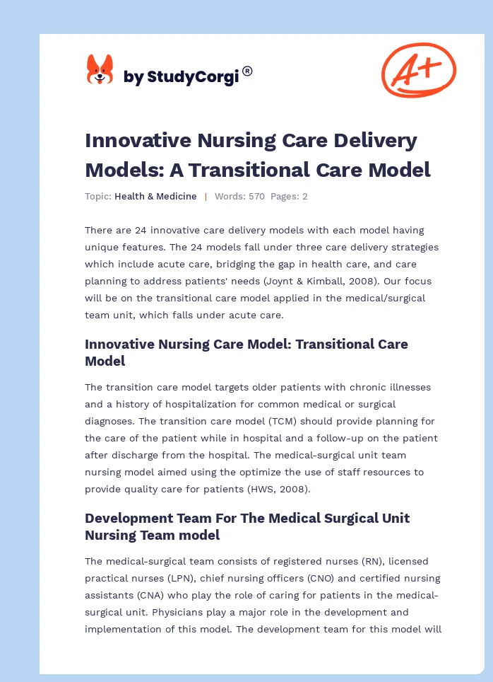 Innovative Nursing Care Delivery Models: A Transitional Care Model. Page 1