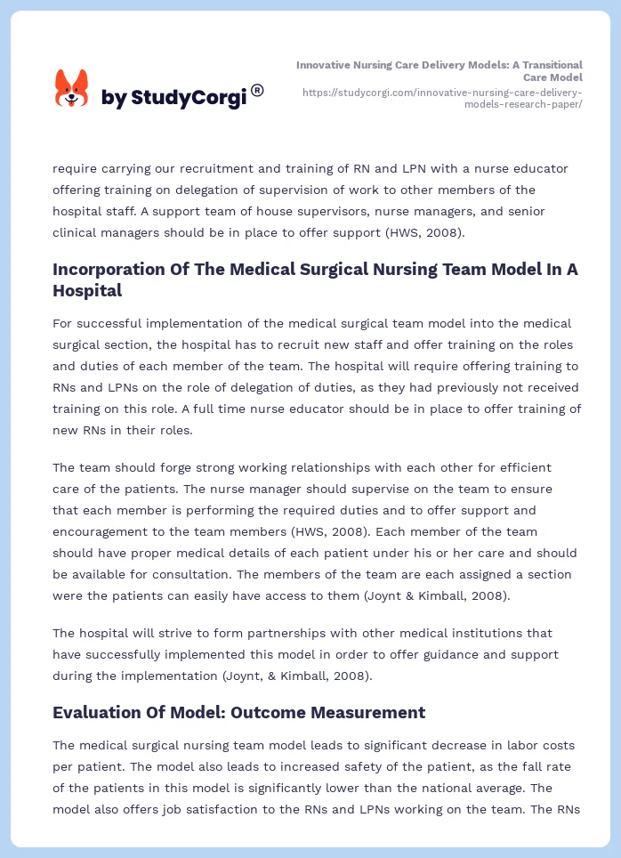 Innovative Nursing Care Delivery Models: A Transitional Care Model. Page 2