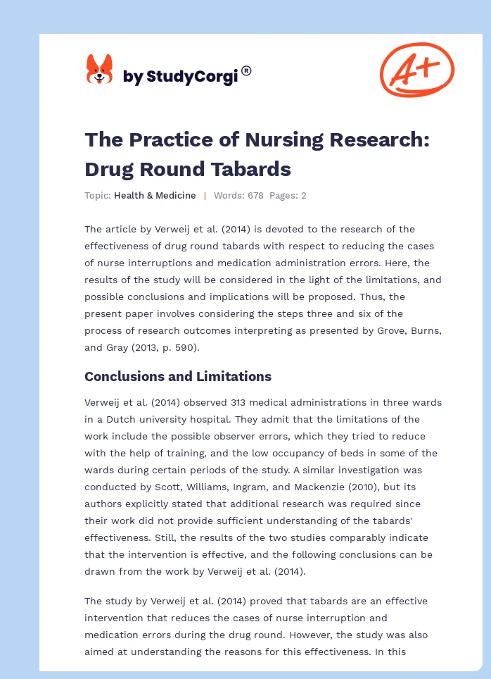 The Practice of Nursing Research: Drug Round Tabards. Page 1